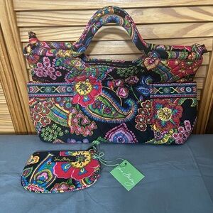 Pre Owned Vera Bradley Multi Colored Floral Paisley Quilted Tote & Coin Purse